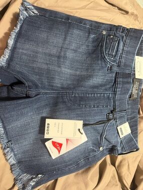 Judy Blue Distressed High-Rise Denim Shorts in Dark Blue Wash